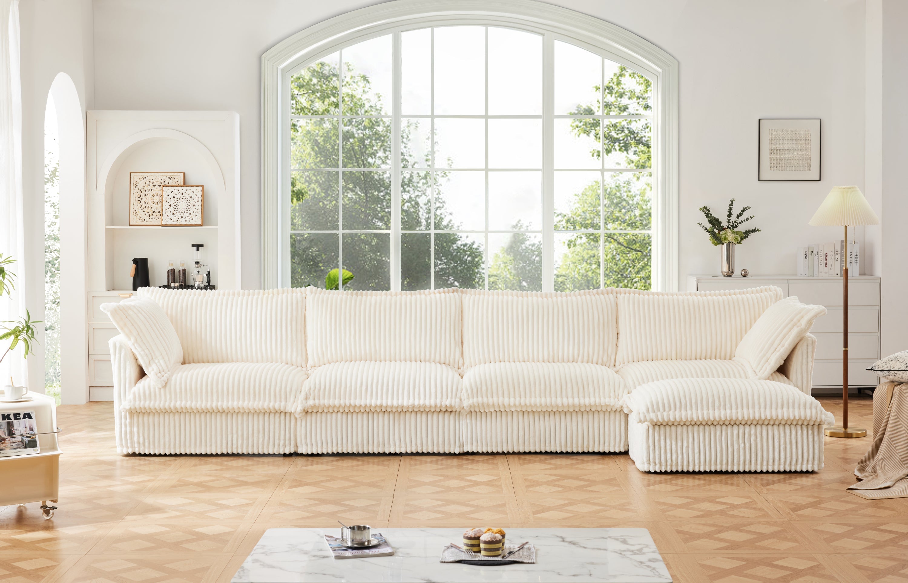 Fluffy 4-Seat Modular Sofa in Corduroy Cream #OttOnly_1 #Fabric_Corduroy Cream