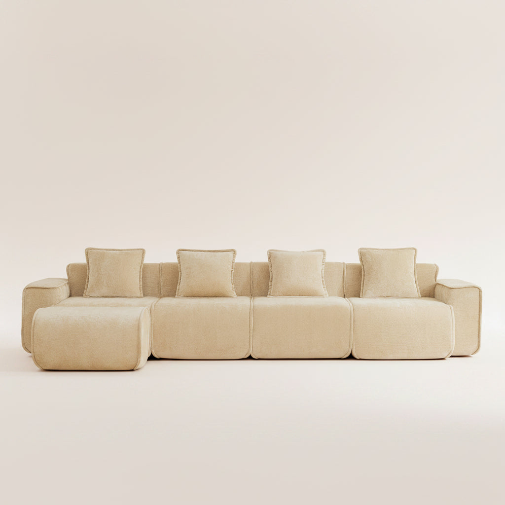 Seneca 4-Seat Boneless Couch in Camel with 1 ottoman #OttOnly_1 #Color_Camel