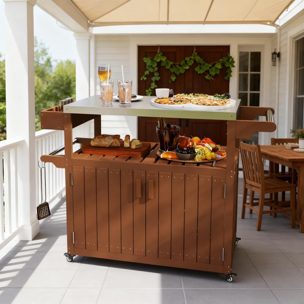 Brown HDPE Outdoor Bar Cart
