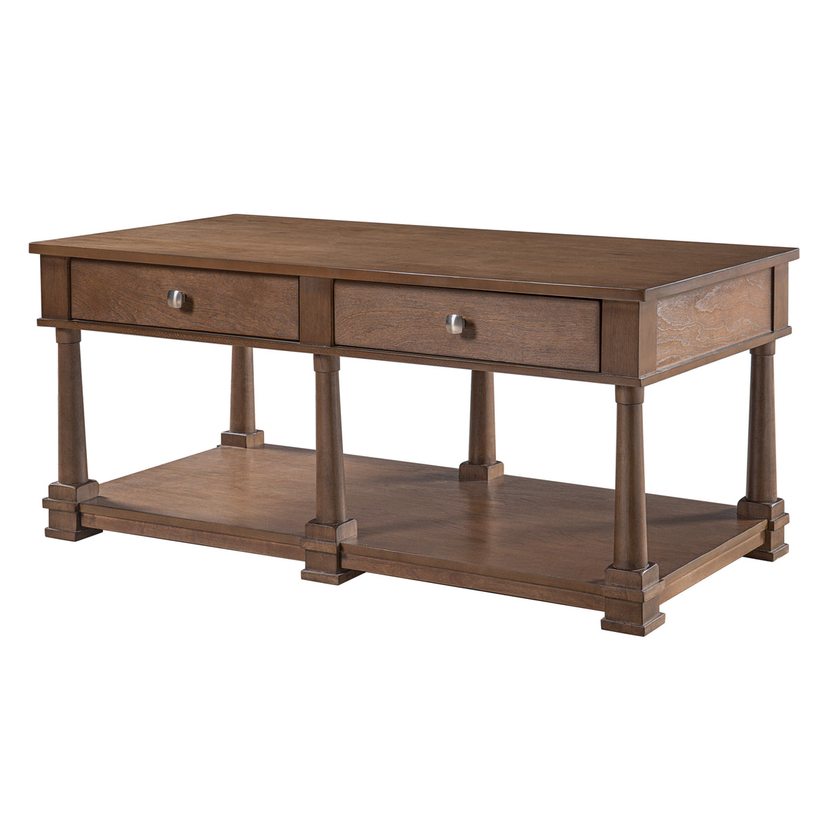 Brown Farmhouse Coffee Table with 2 Drawers, 45.3 in, 20.2 in Tall