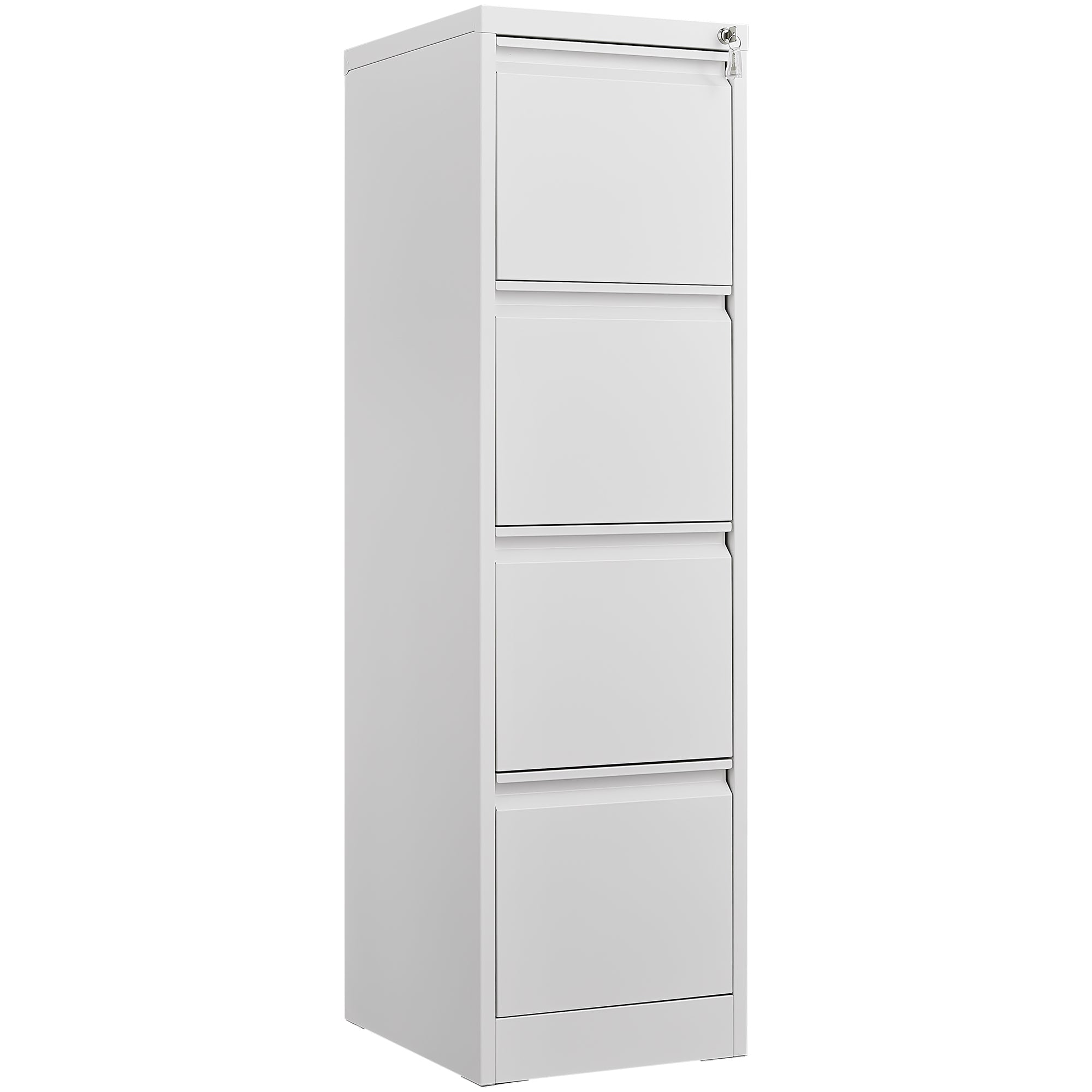 Metal File Cabinet, 4 Drawers, Locking, 52.4 in Tall, White
