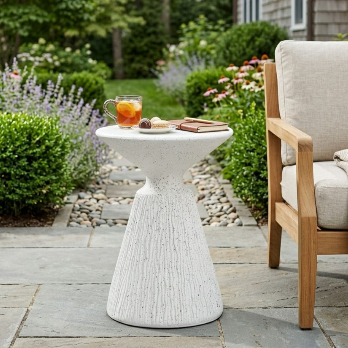 White Outdoor Side Table, 21 in Tall
