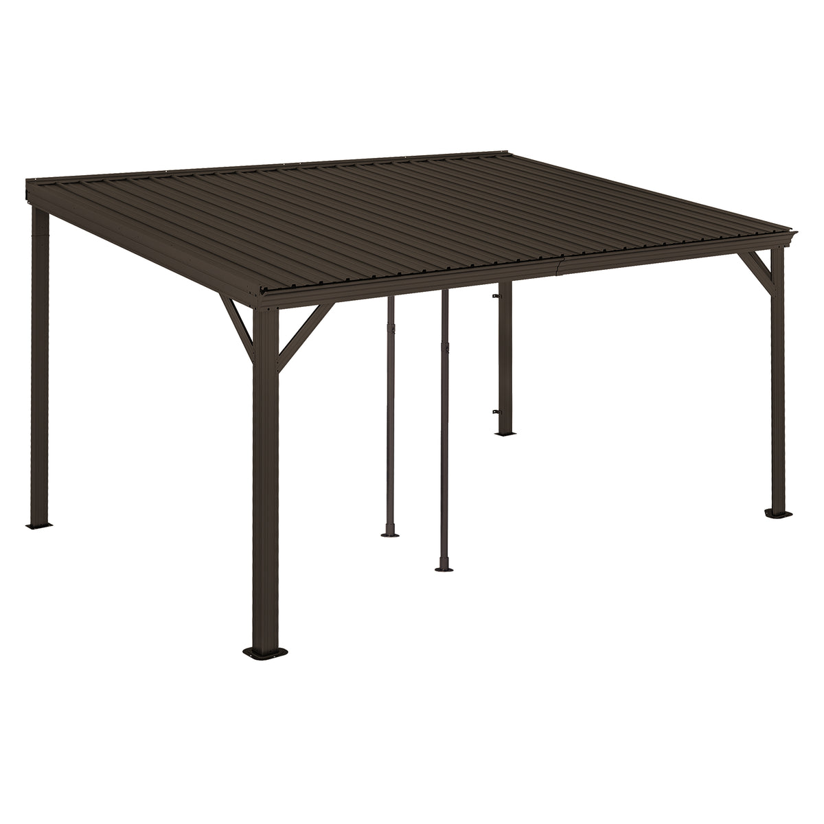 10x14 ft Brown Metal Lean-To Hardtop Gazebo
