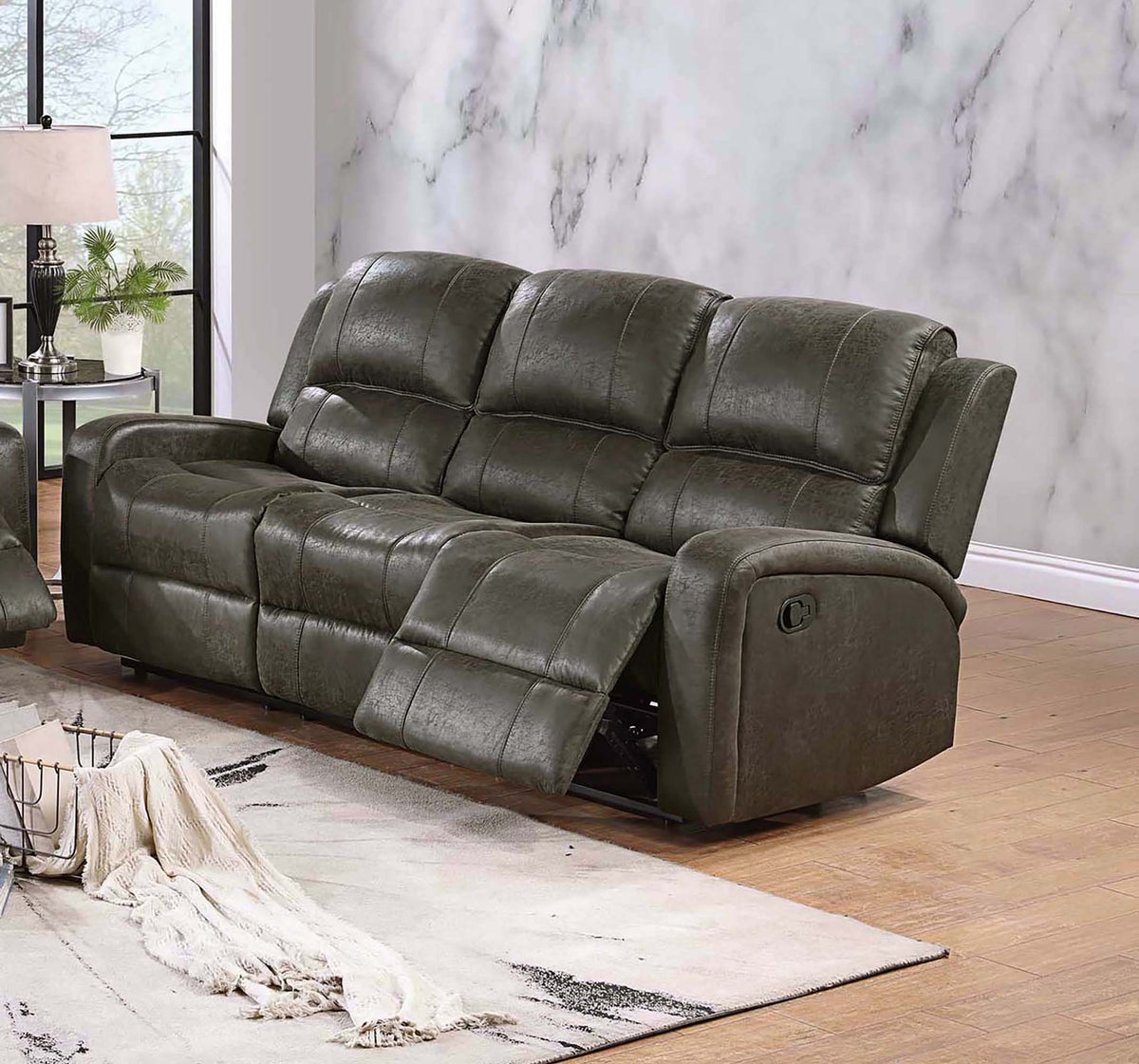 Gray Vegan Leather Reclining Sofa, 78 in Wide