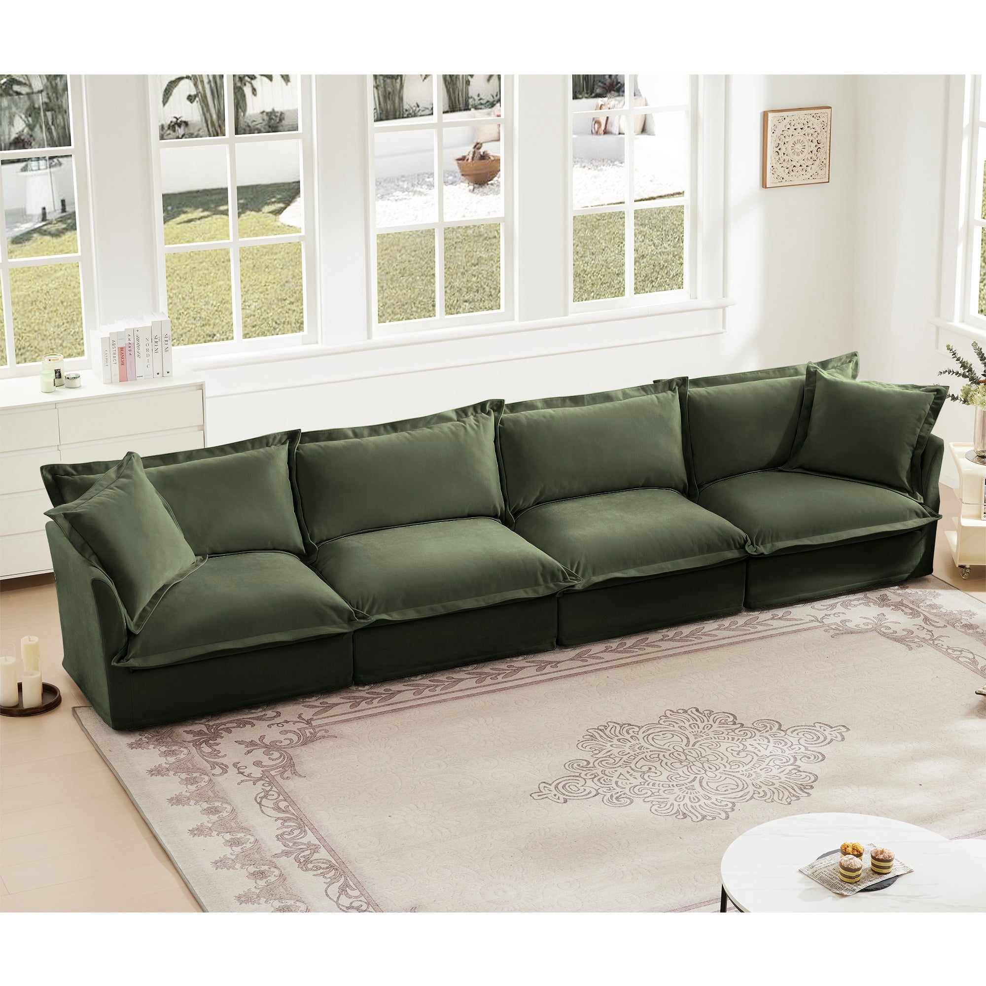 Fluffy 4-Seat Modular Sofa in Chenille Olive #OttOnly_0 #Fabric_Chenille Olive