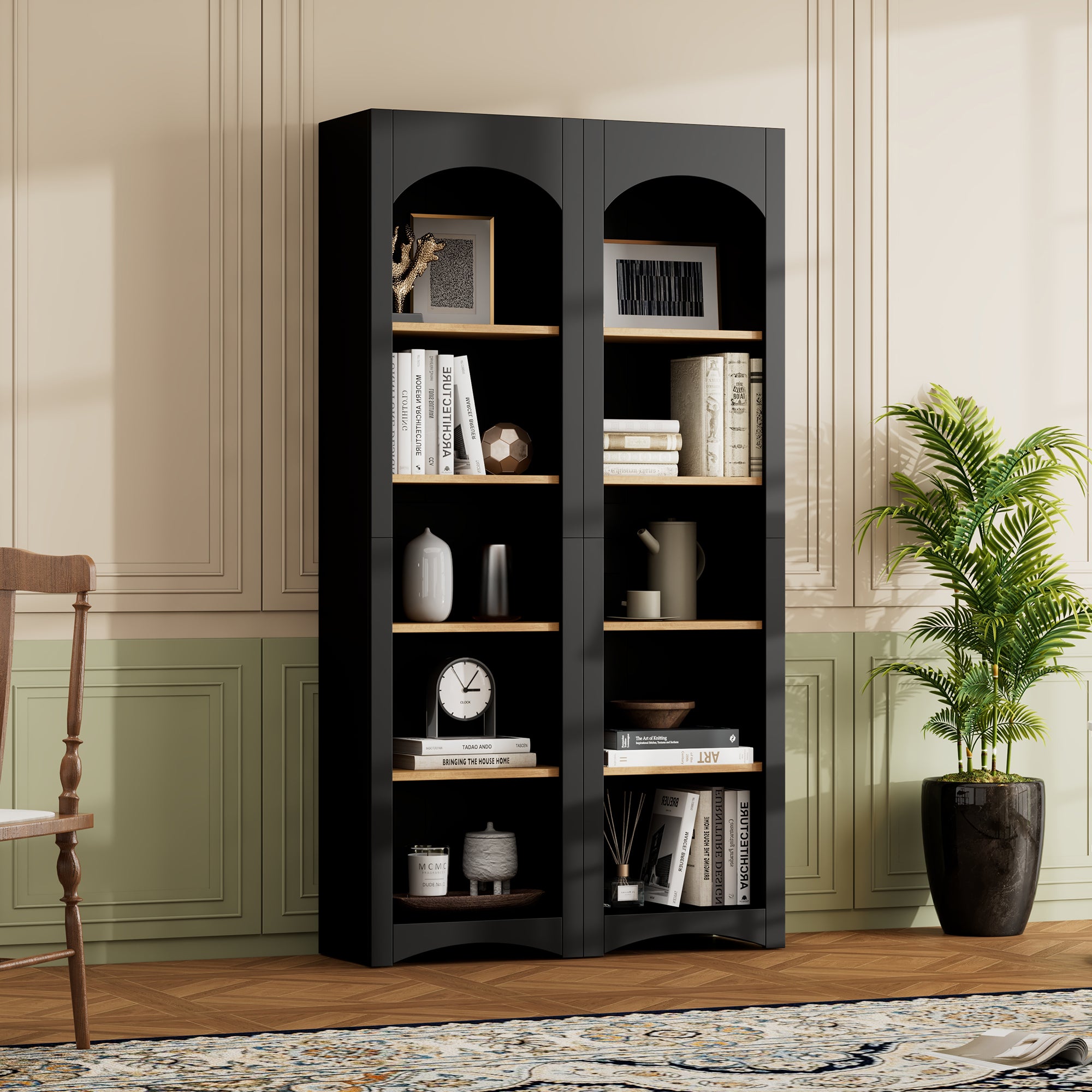 Farmhouse Storage Cabinet, 8 Shelves, 72 in Tall, Black