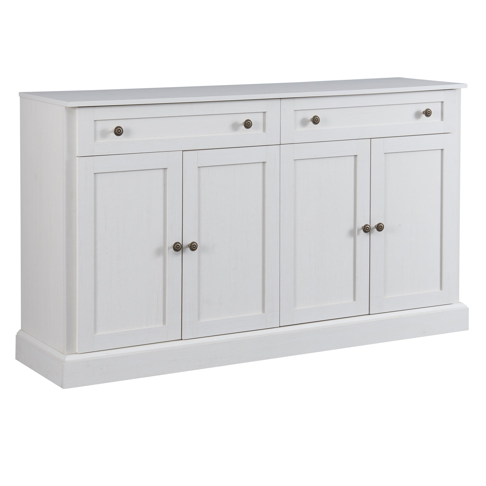 Farmhouse Sideboard Buffet, 58in Antique White 2-Drawer 4-Door