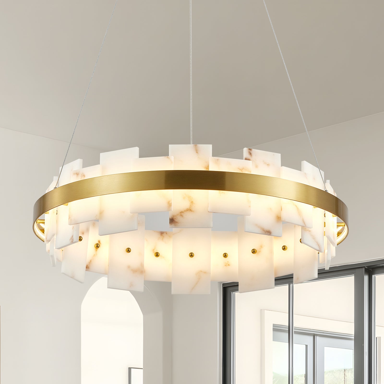 Gold Linear Flush Mount Ceiling Light, 20 in, Lustrous Faux Marble Shade
