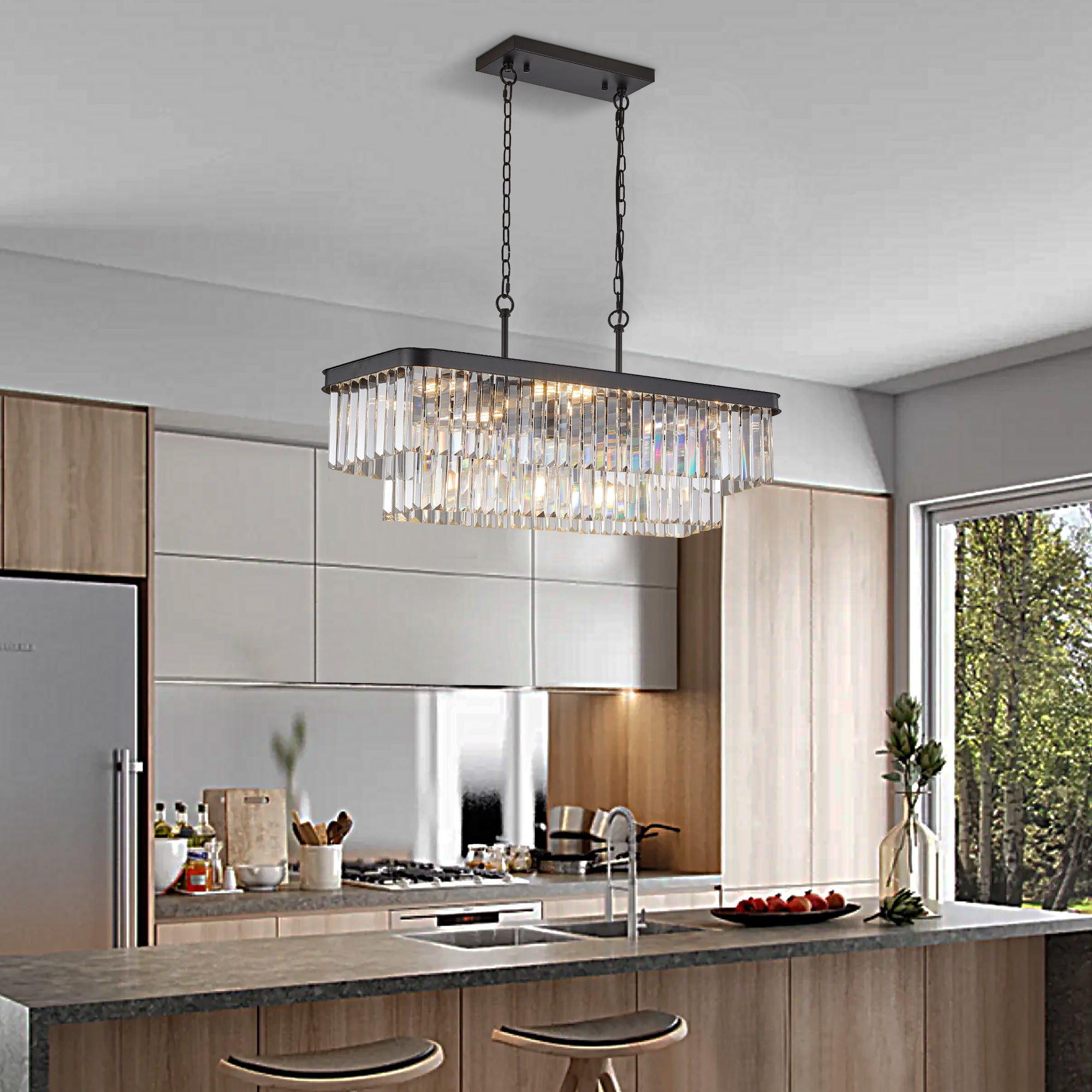 Black Crystal 11-Light Chandelier, 34 in