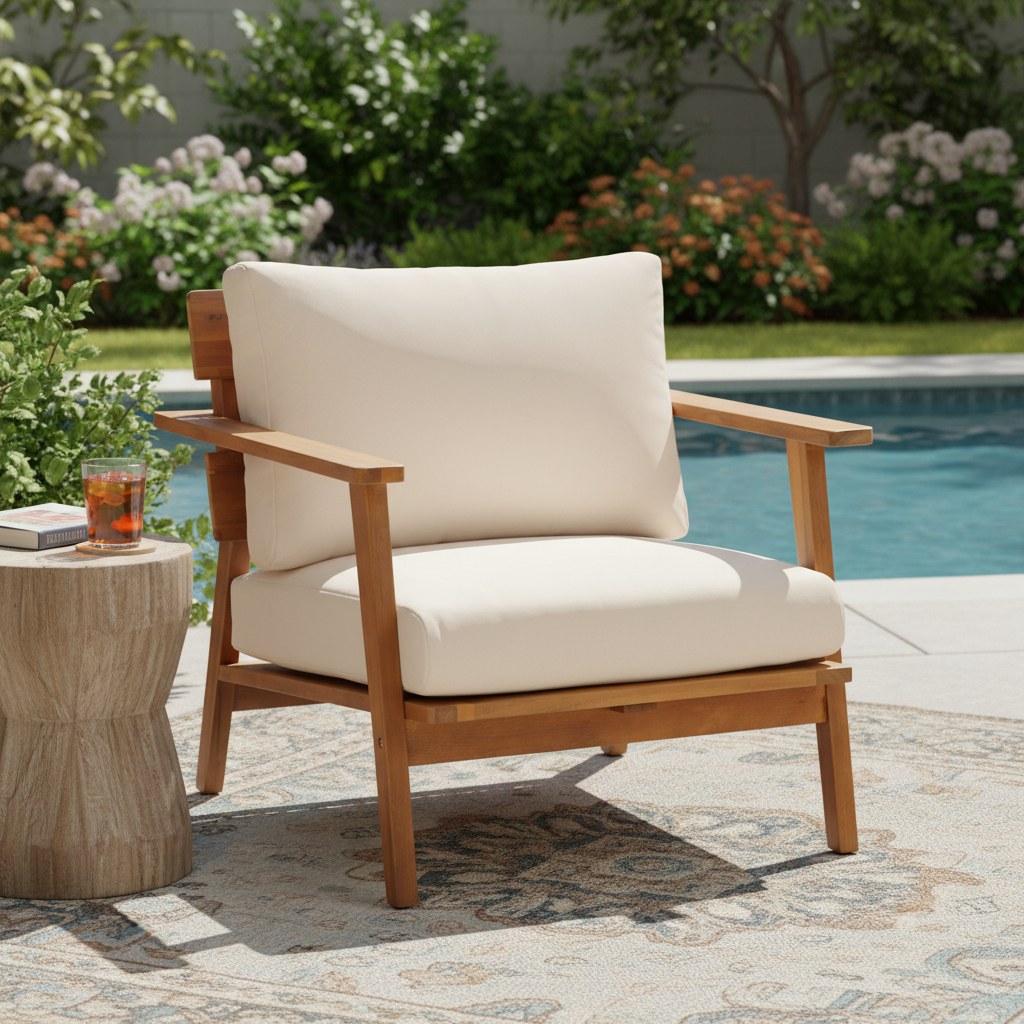 Teak Finish Solid Wood Outdoor Lounge Chair