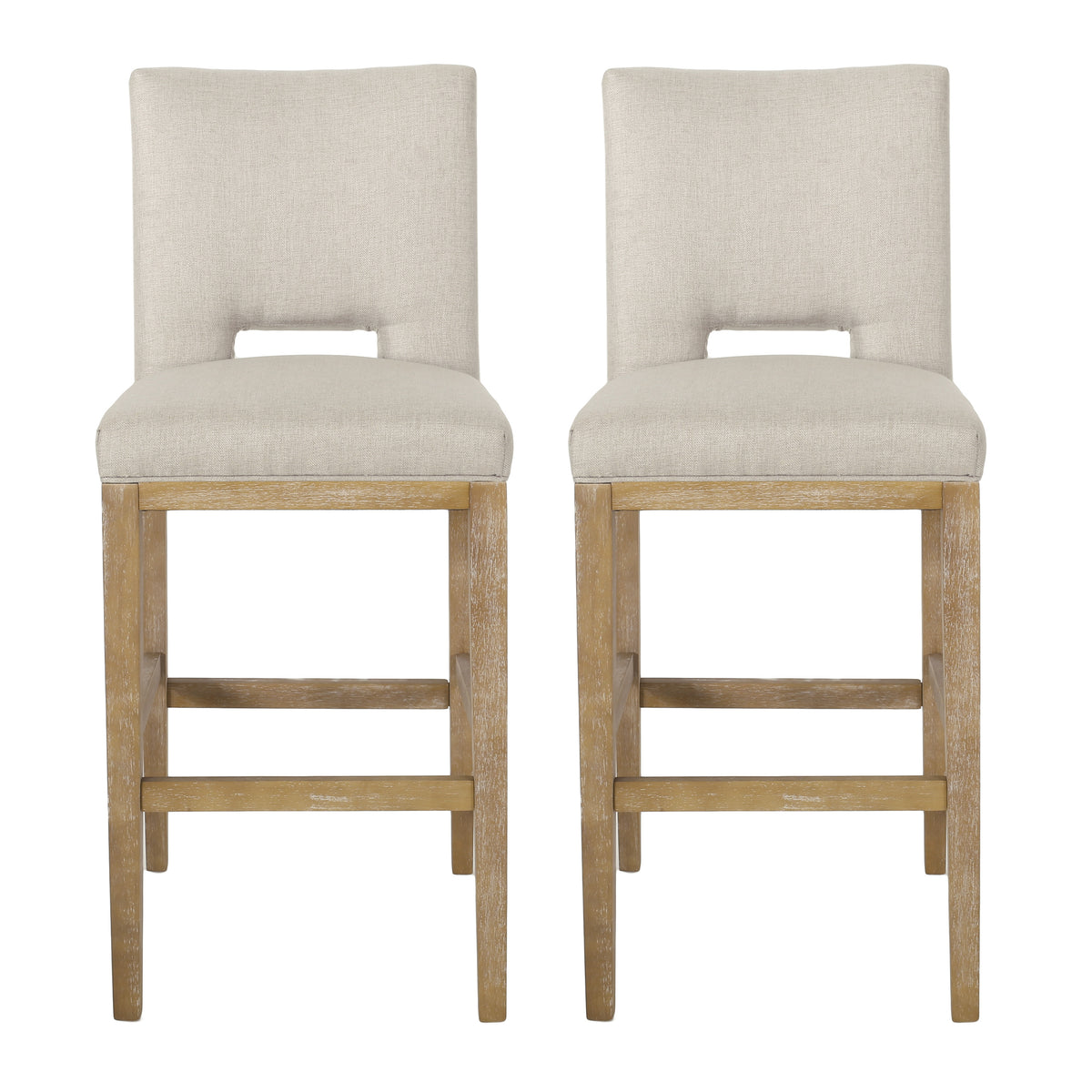 Bar Stool Set of 2, Wheat Upholstered Seat with Weathered Wood Legs
