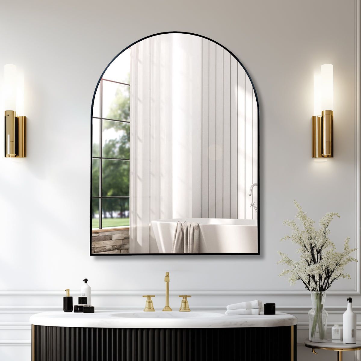 30x40 Arched Wall Mirror, Black Aluminum Frame
