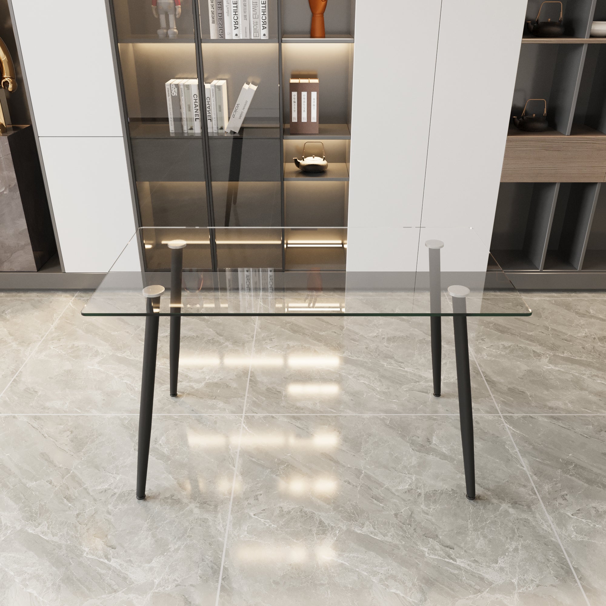 Minimalist Glass Desk, 51.2 in, Matt Black