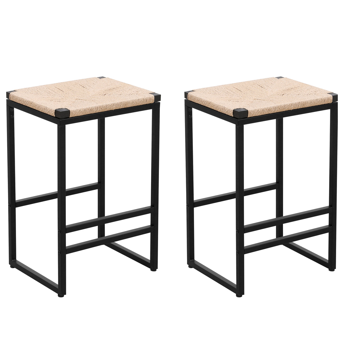 Counter Stools Set of 2, Backless Boho with Woven Rope Seat