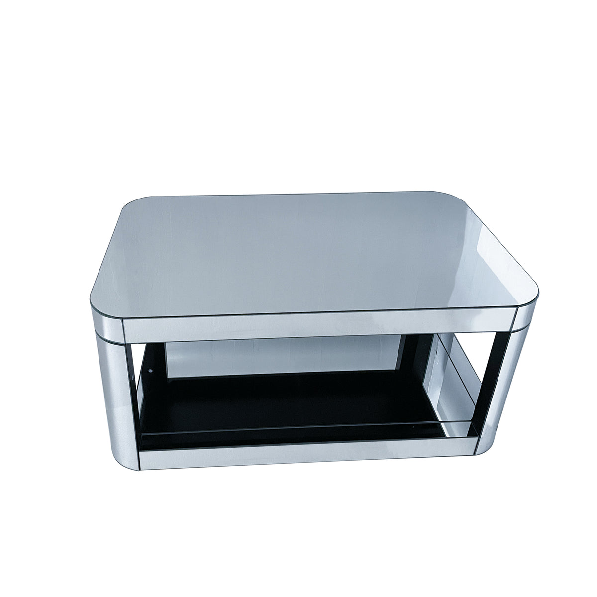 Silver Mirrored Glass Rectangular Coffee Table with Shelf, 39.4 in