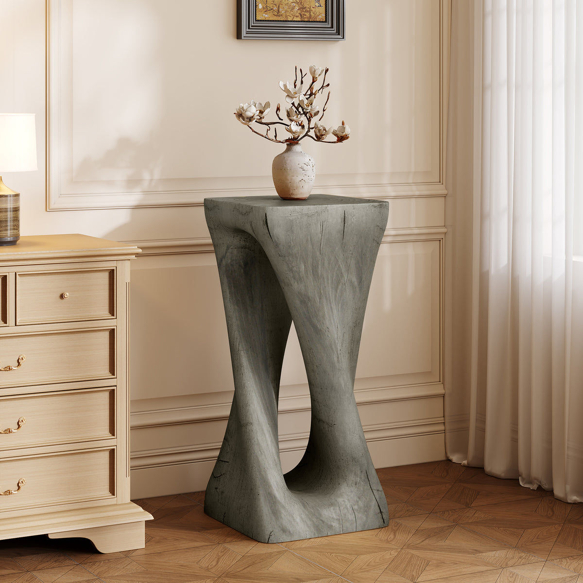 Gray Outdoor Side Table, 26.8 in Tall