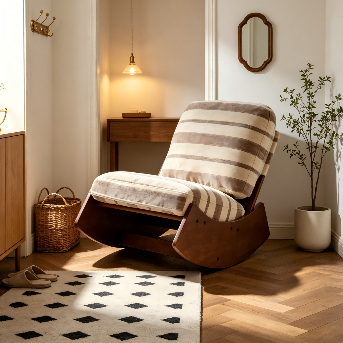 Cream and Brown Striped Glider Chair
