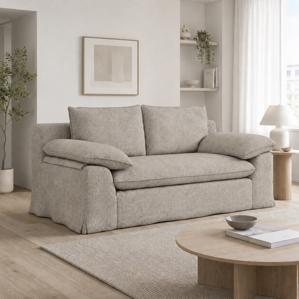 Gray Linen Loveseat, No Assembly, 79.1 in Wide