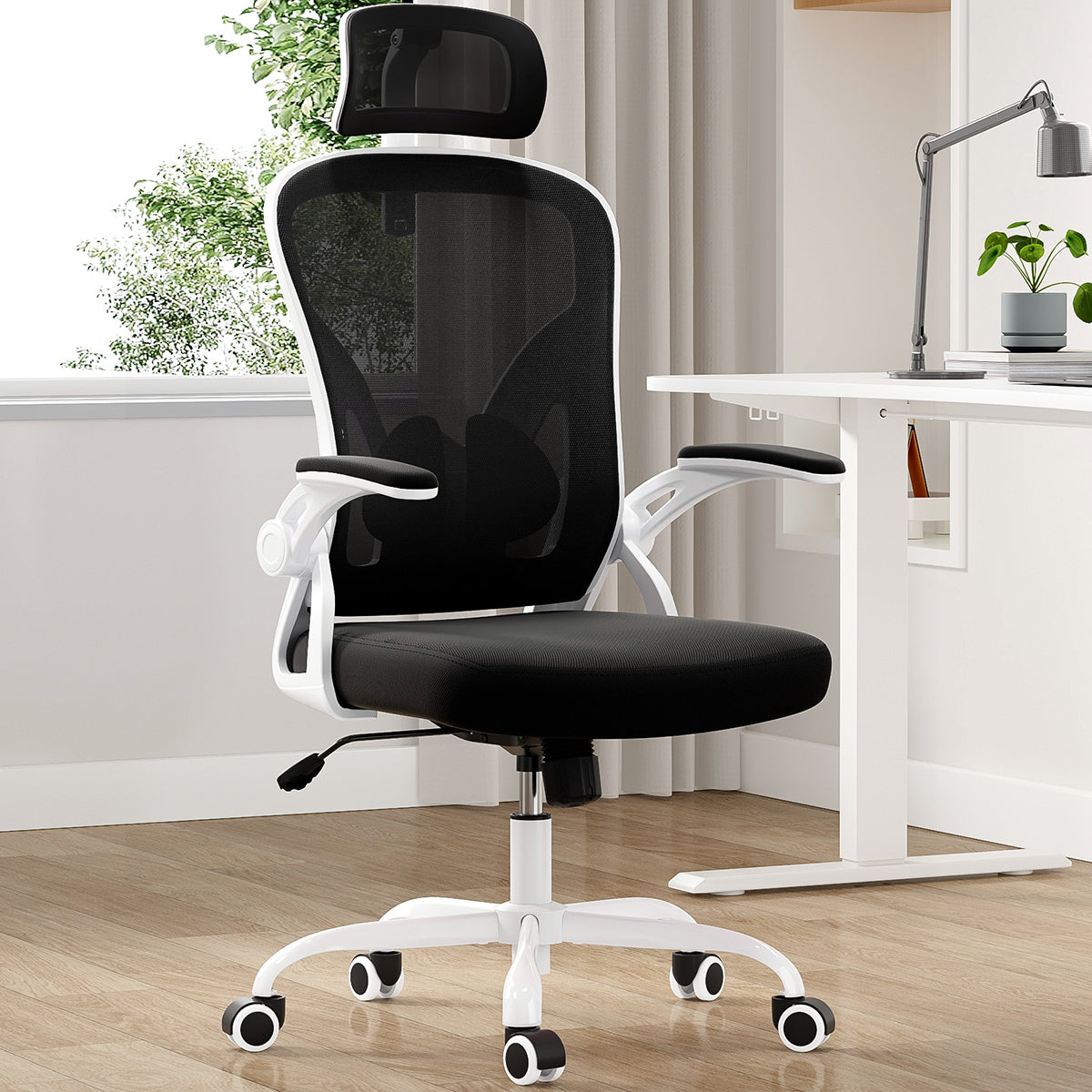 Black Mesh Office Chair, Lumbar Support, White