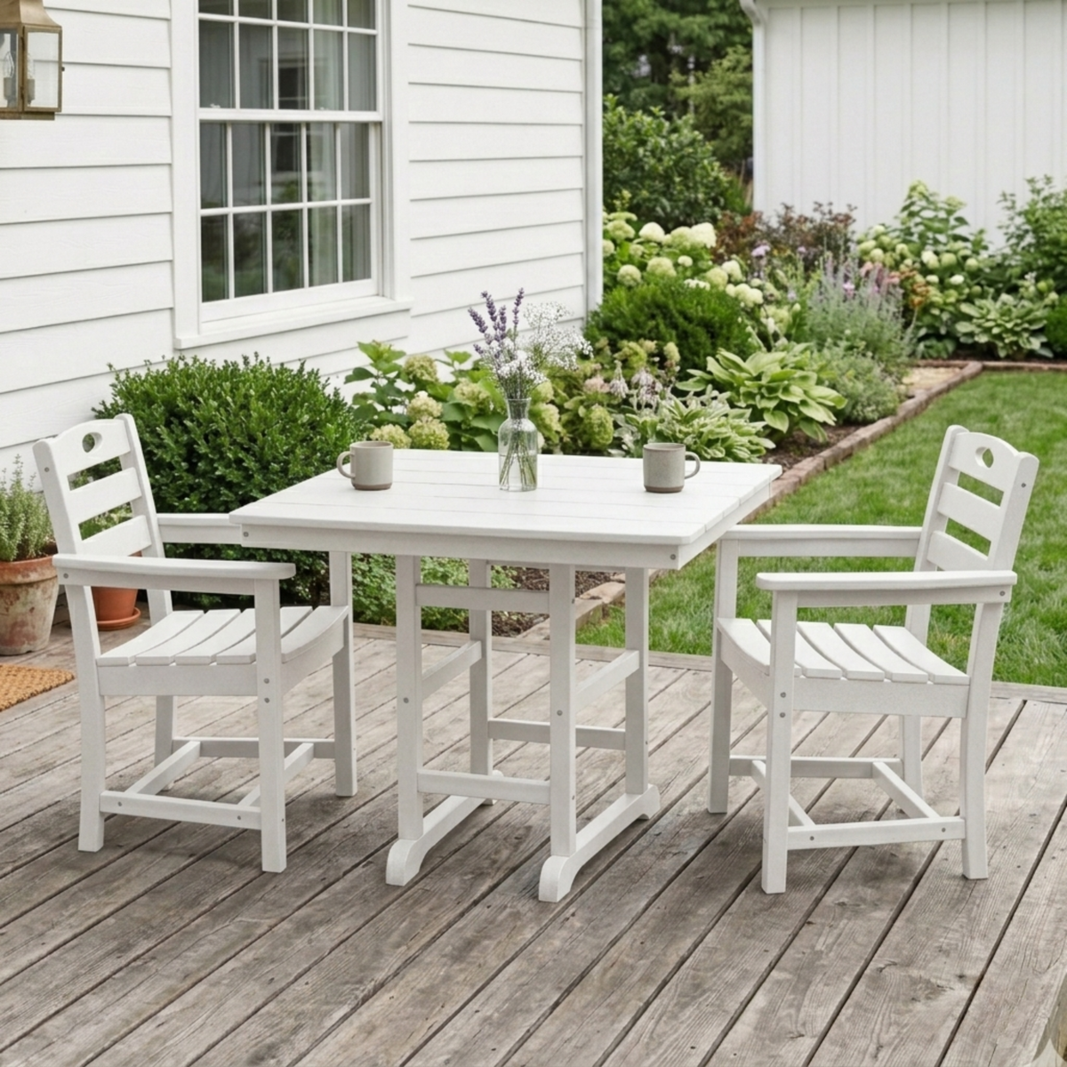 White HDPE 3-Piece Patio Dining Set for 2