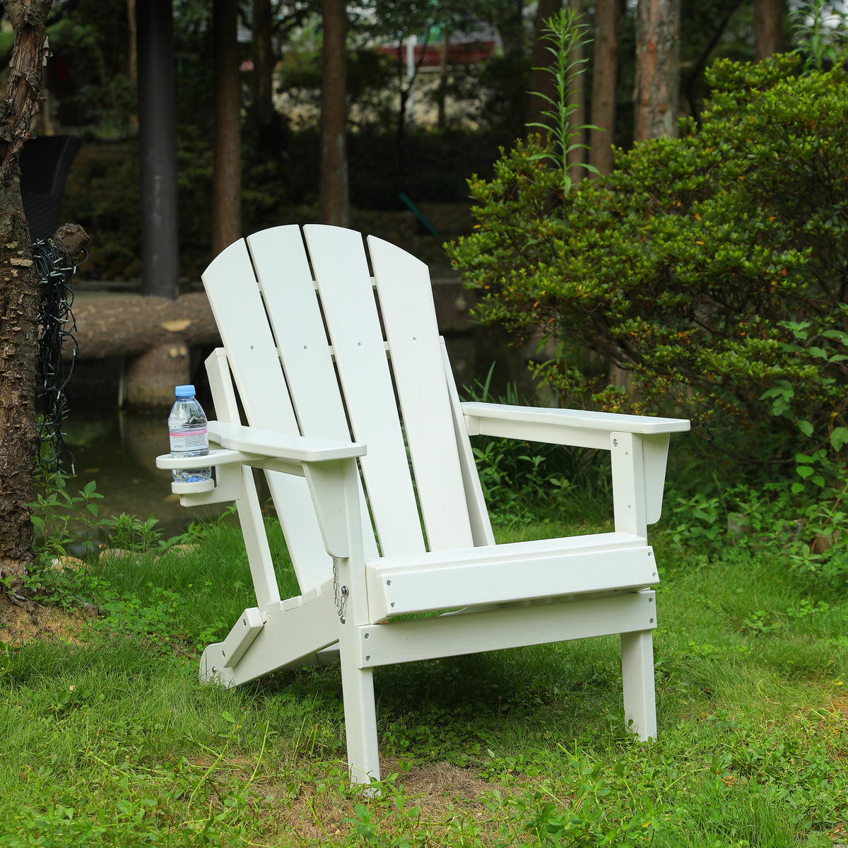 White HDPE Folding Adirondack Chair, 34.7 in Tall