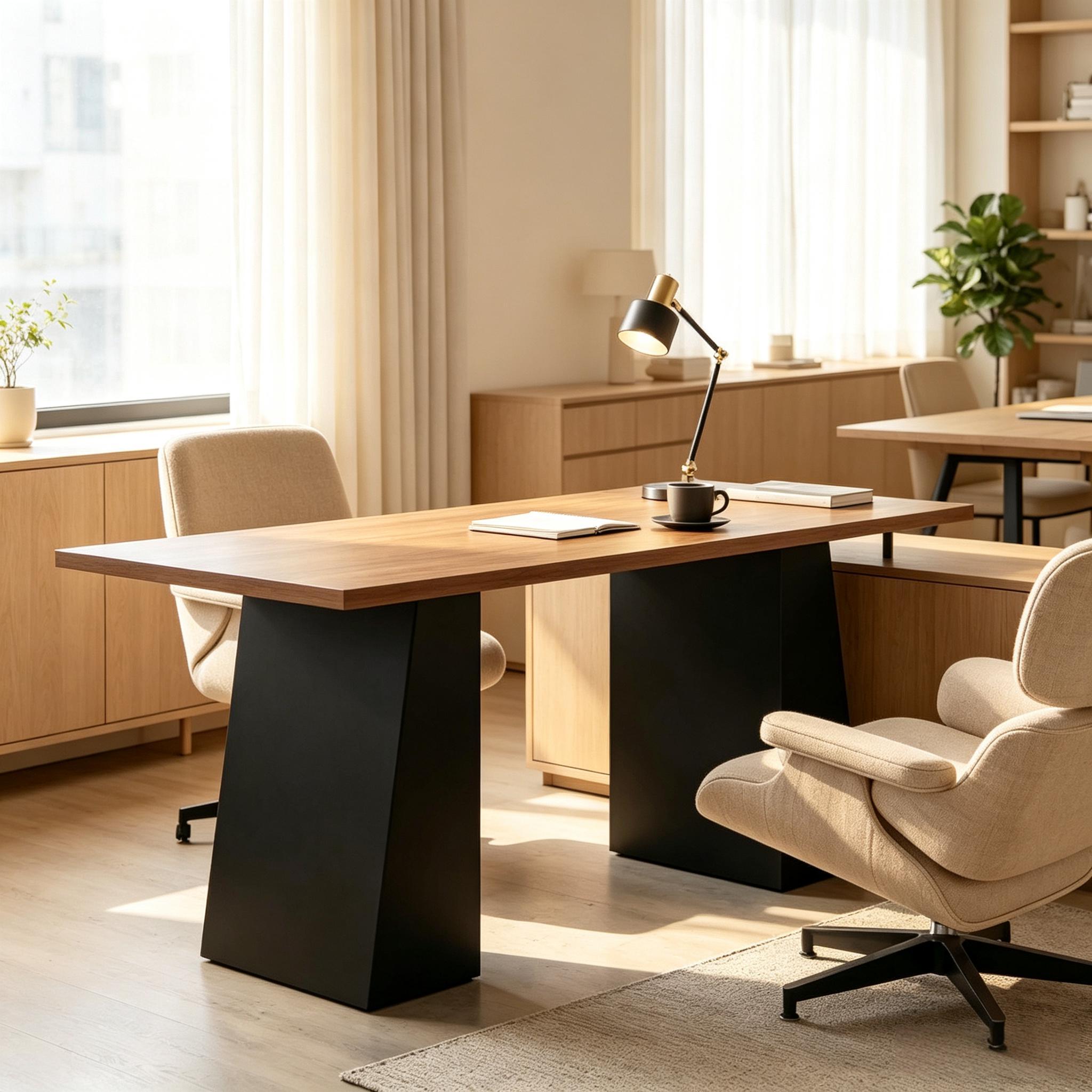 Contemporary Computer Desk, 63 in, Walnut and Black