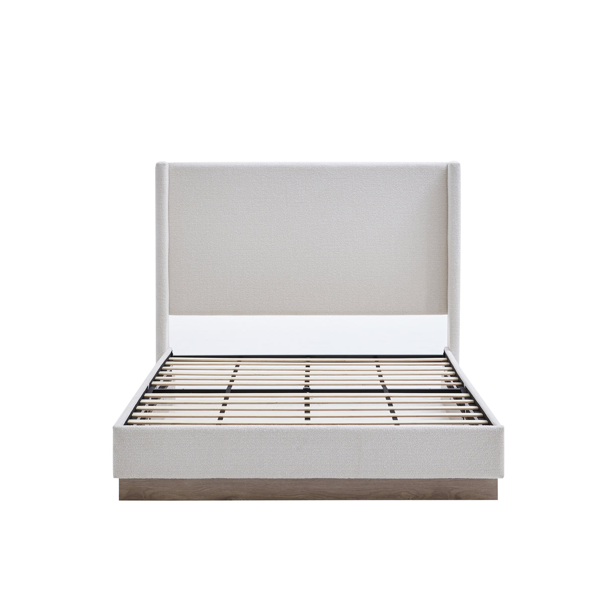 Upholstered Wingback Headboard Bed, King, Cream Boucle