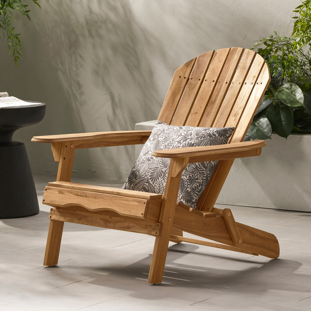 Teak Finish Solid Wood Folding Adirondack Chair