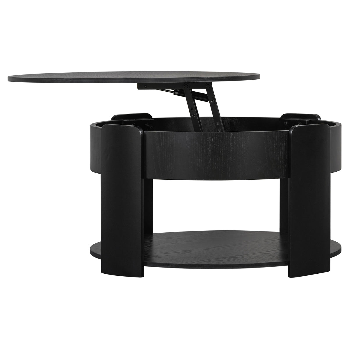 Black Round Two-Tier Lift-Top Coffee Table with Storage, 32.5 in