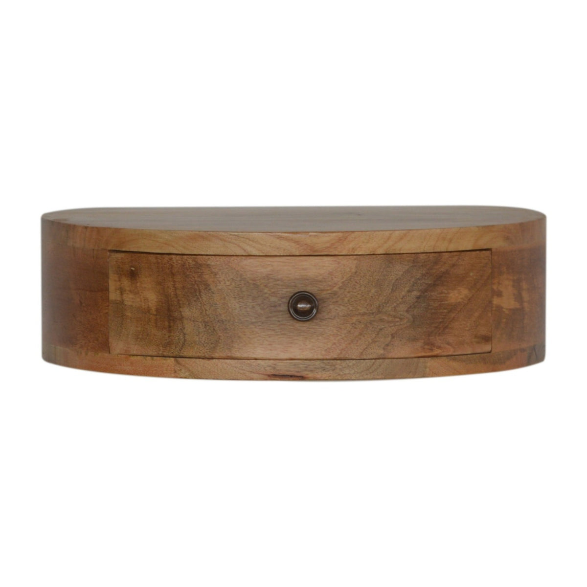 Round Wall Mounted Nightstand, Solid Wood with Drawer, Oak