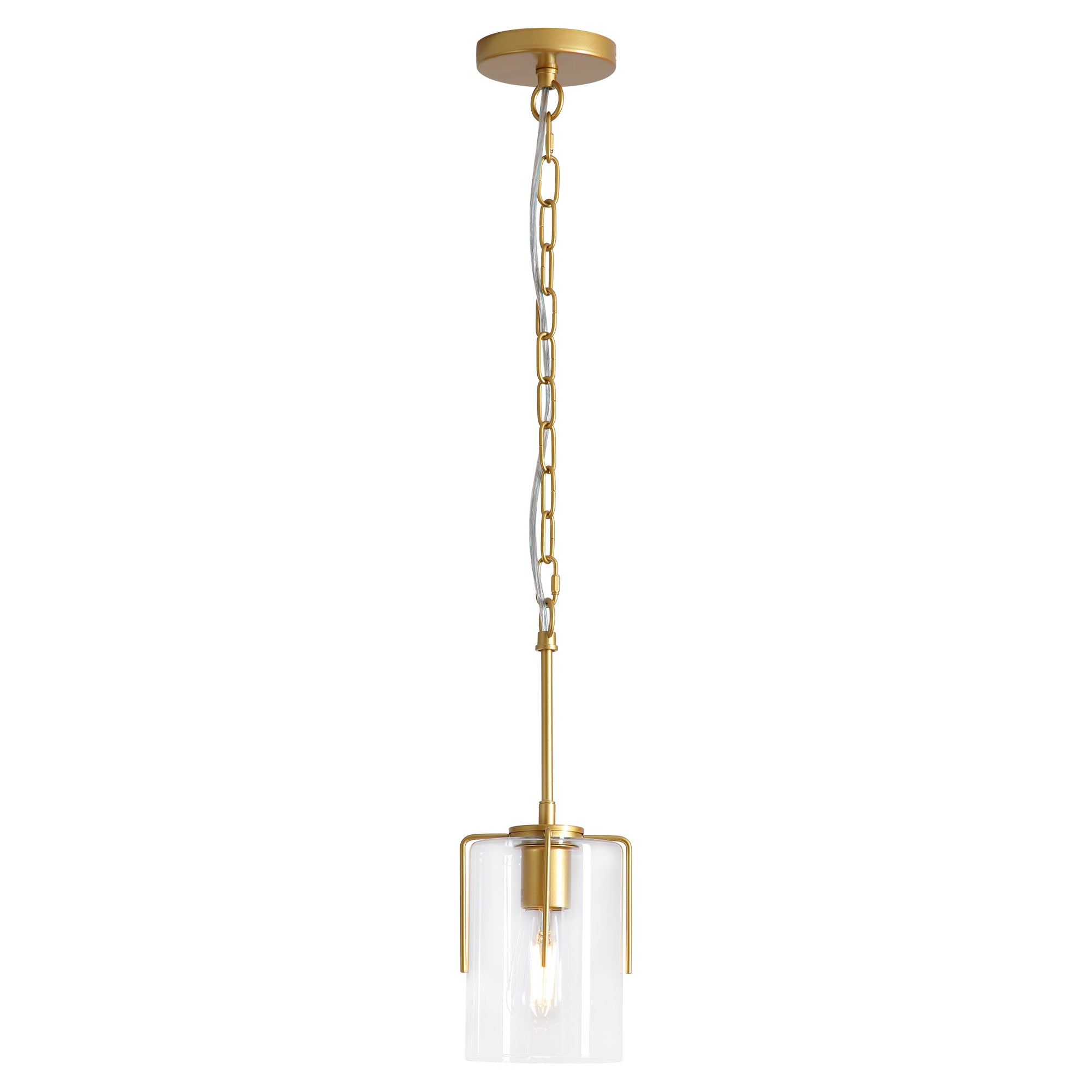 Pendant Light, Glass Shade, Gold Finish