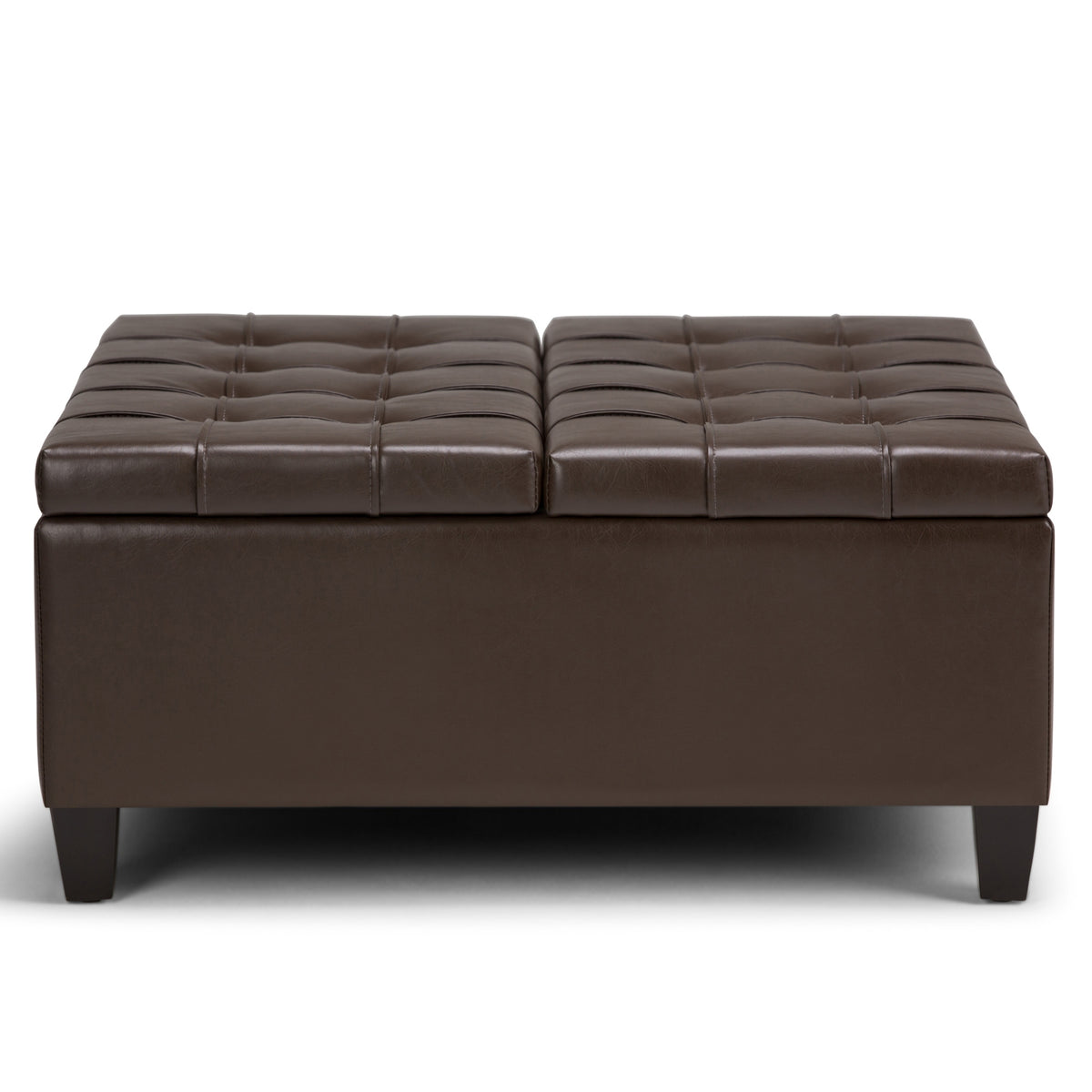 Dark Brown Faux Leather Ottoman Coffee Table with Lift-Top Storage, 36 in