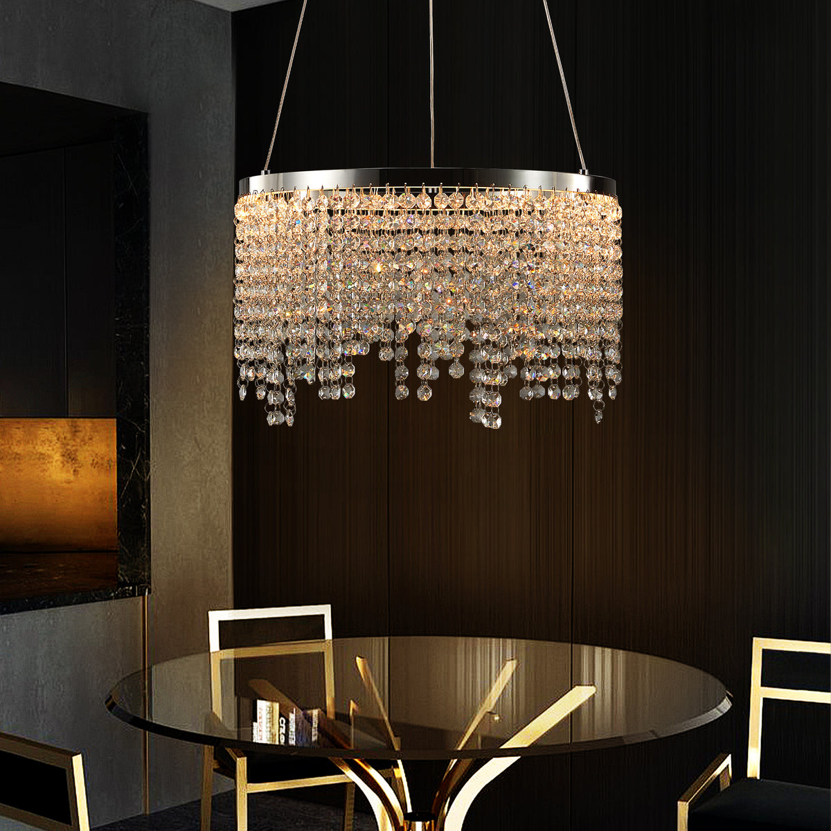Chandelier with Crystal Shade, LED Color Temperature, Chrome