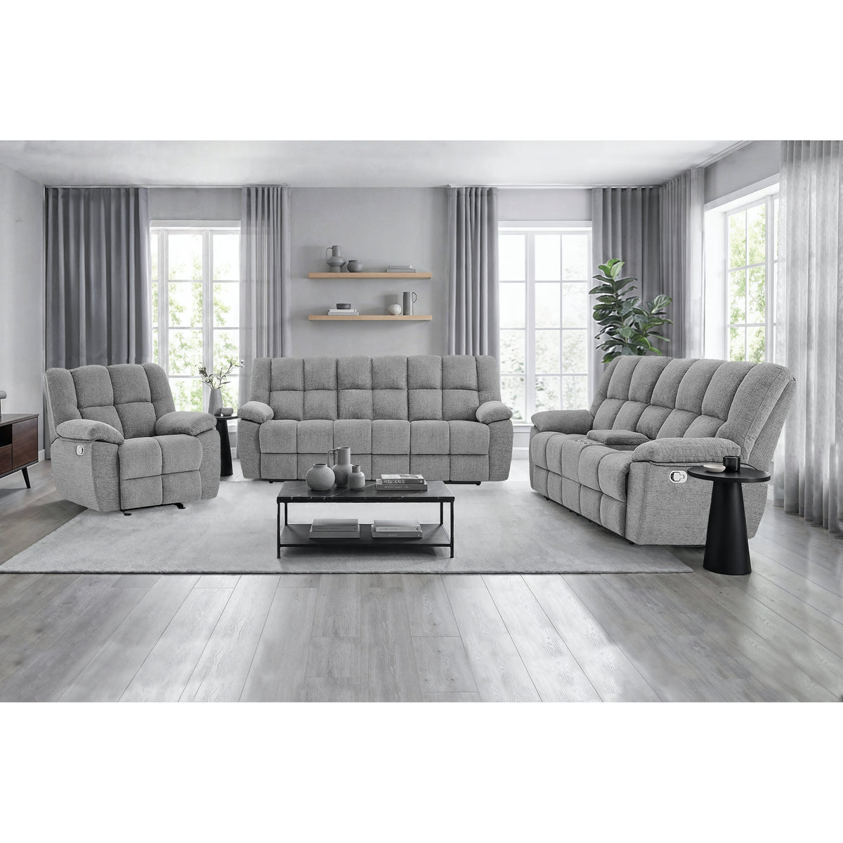 Gray 3-Piece Reclining Living Room Set with Console