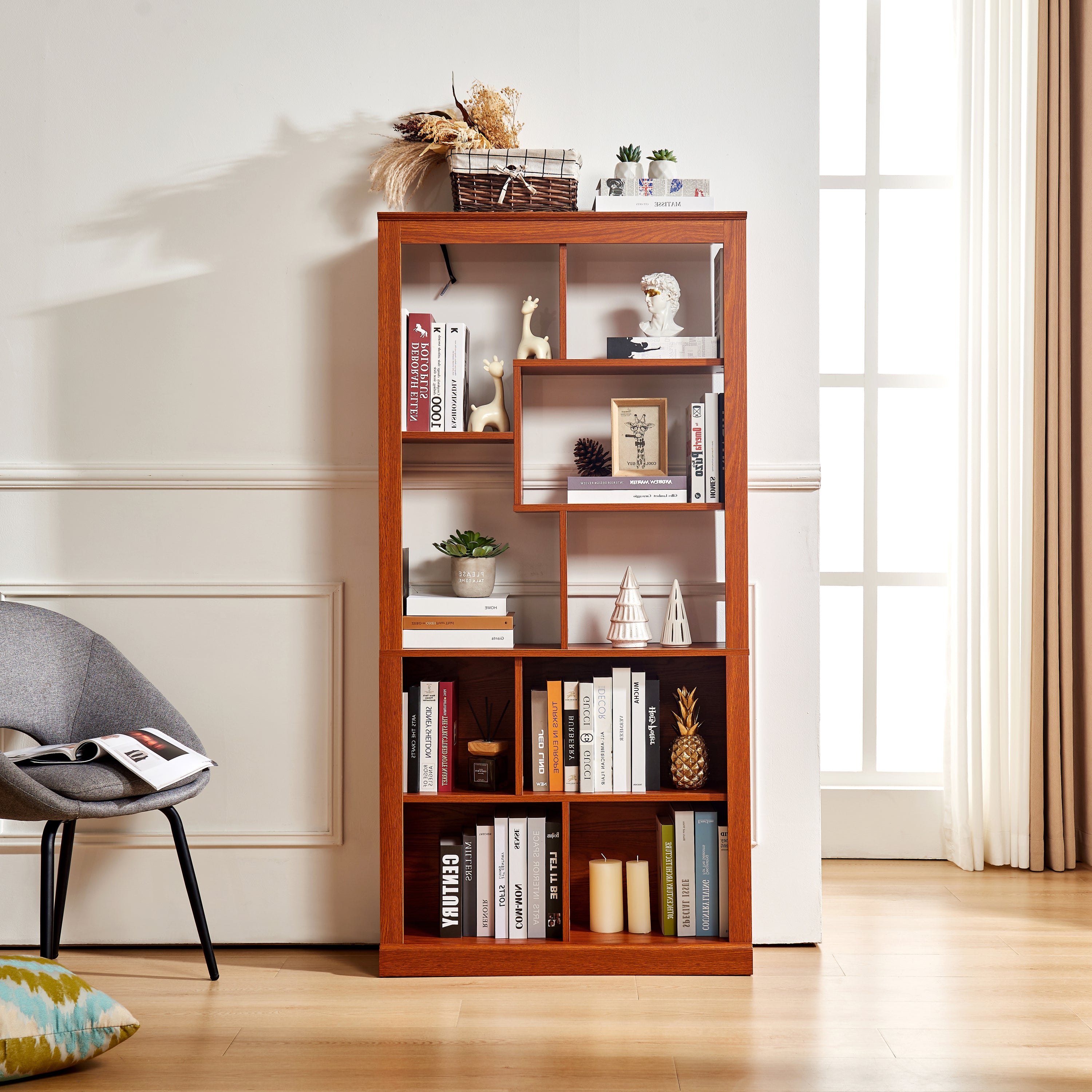 Storage Cabinet, 5 Shelves, 64.6 in Tall, Oak