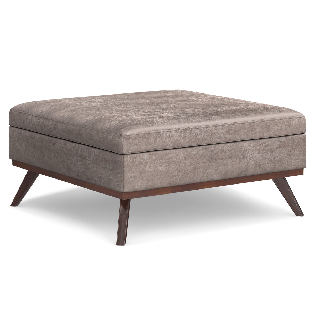 Gray Faux Leather Square Ottoman Coffee Table with Storage, 40 in
