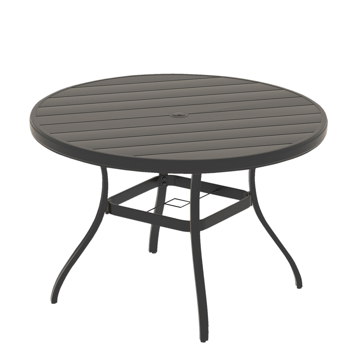Black Metal Round Outdoor Dining Table with Umbrella Hole, 40.6 in Wide