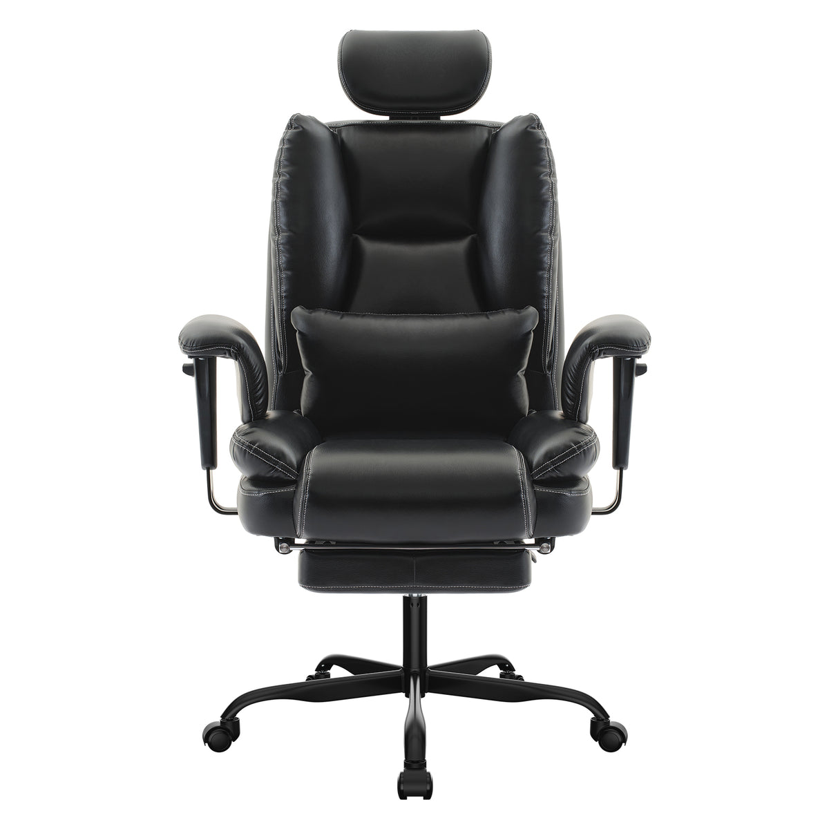 Black Vegan Leather Office Chair, Footrest, 47.6 in Tall