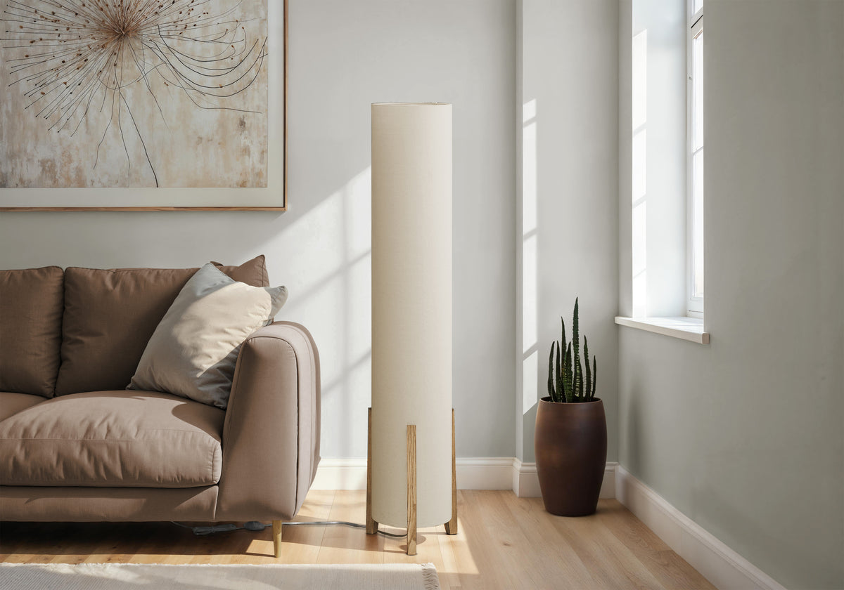 Brown Floor Lamp, 50 in, Solid Wood with Fabric Shade