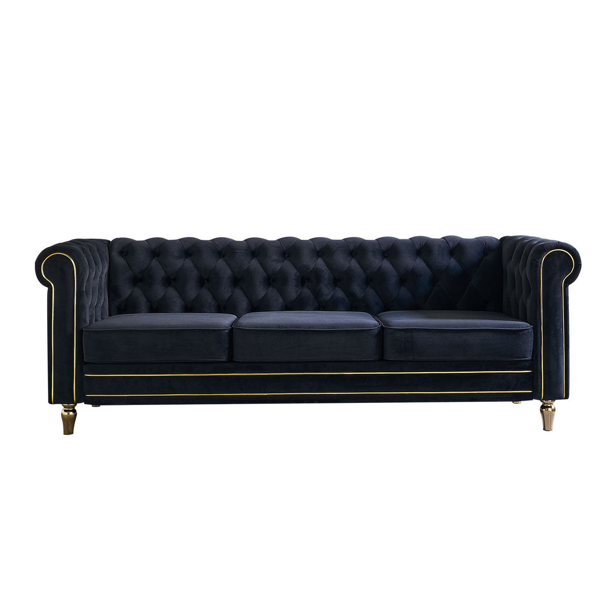 Black Velvet 3-Seat Tufted Chesterfield Sofa, 84.7 in Wide
