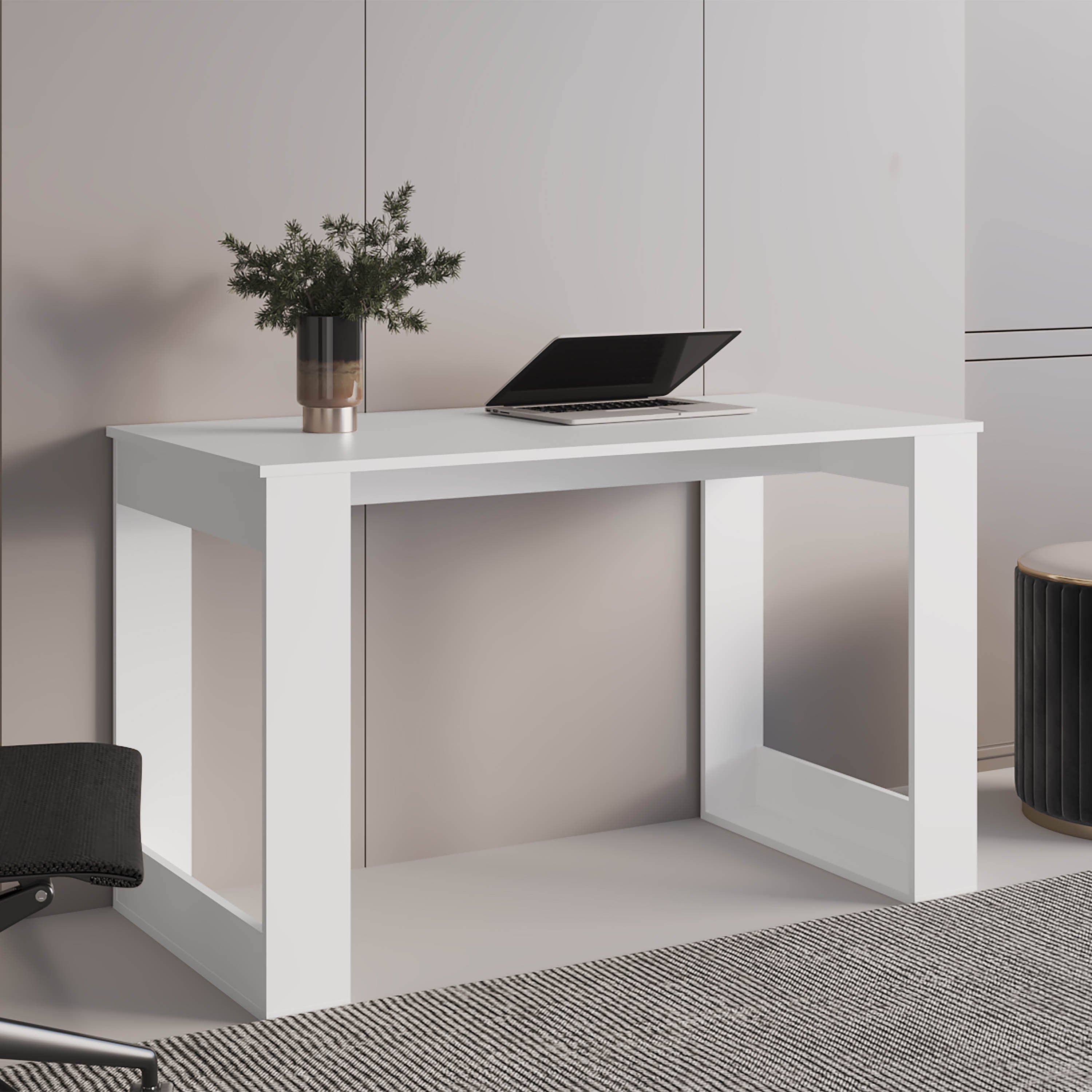 Solid Wood Writing Desk, 47.2 in, White