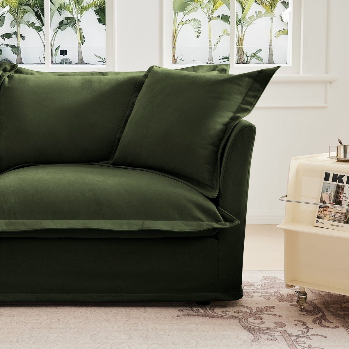 Fluffy 4-Seat Modular Sofa in Chenille Olive #Fabric_Chenille Olive
