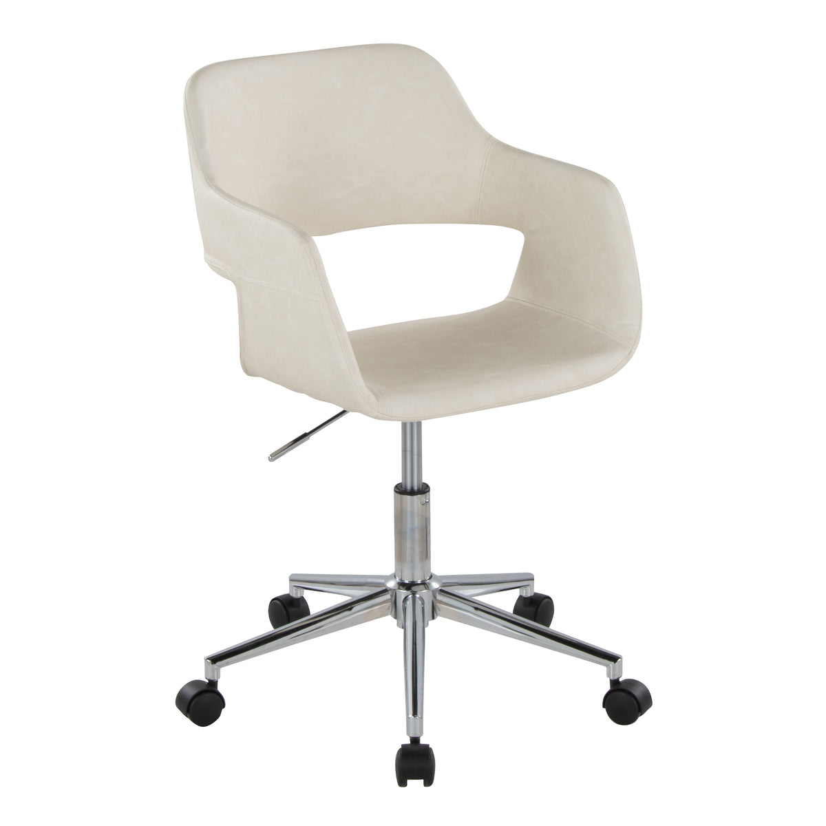 Cream Vegan Leather Office Chair with Chrome Base, Swivel, 250 lb