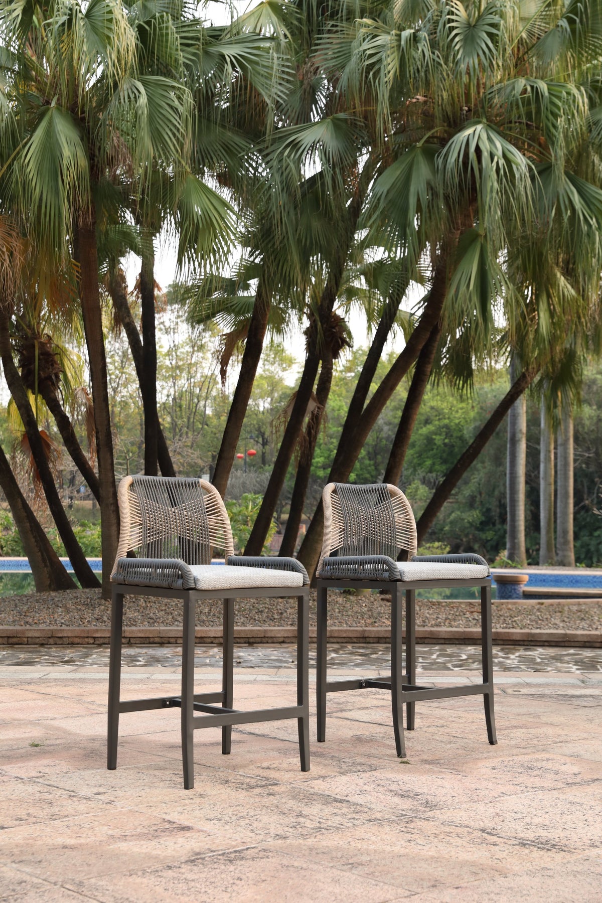Gray Aluminum Outdoor Counter Stool, Set of 2