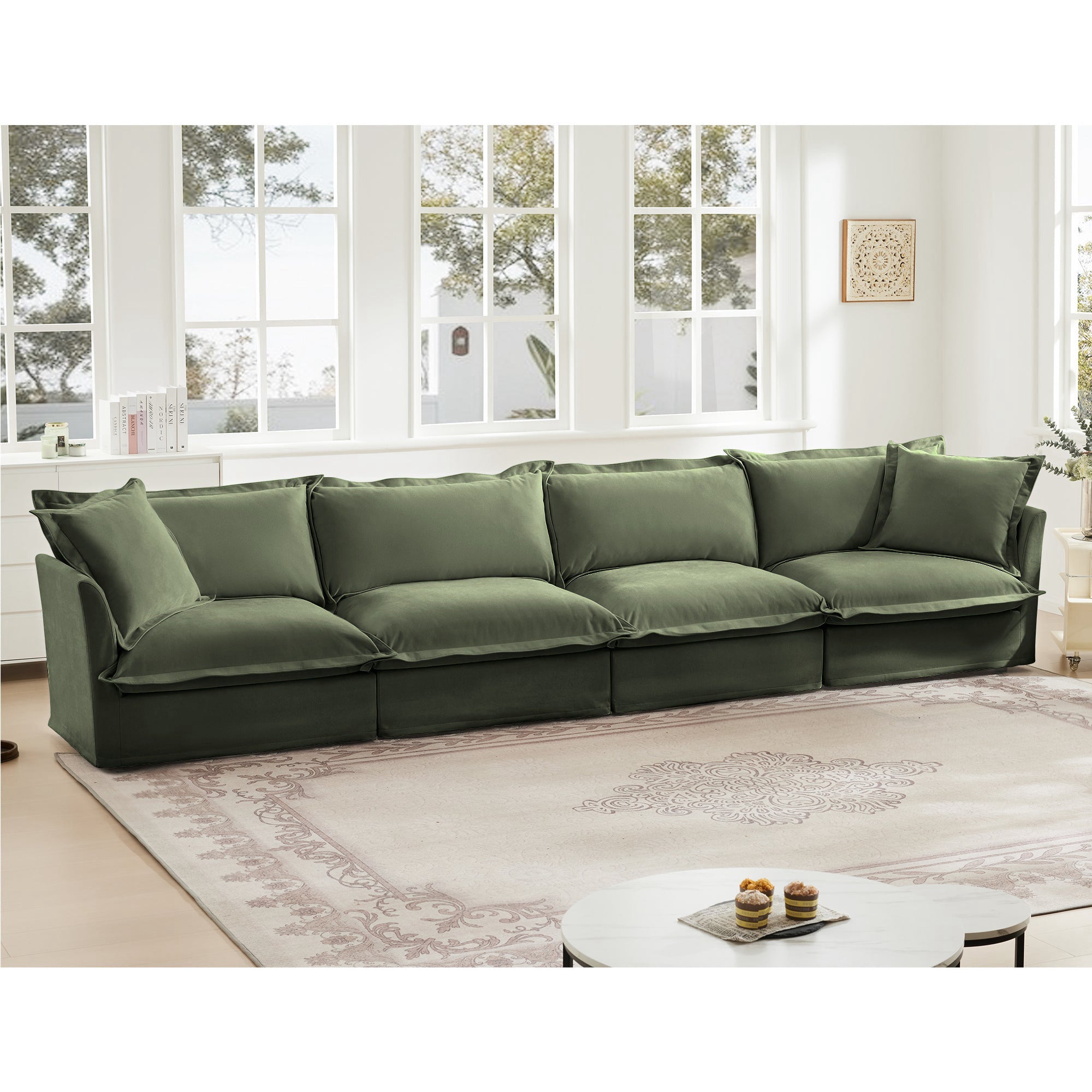 Fluffy 4-Seat Modular Sofa in Chenille Olive #OttOnly_0 #Fabric_Chenille Olive