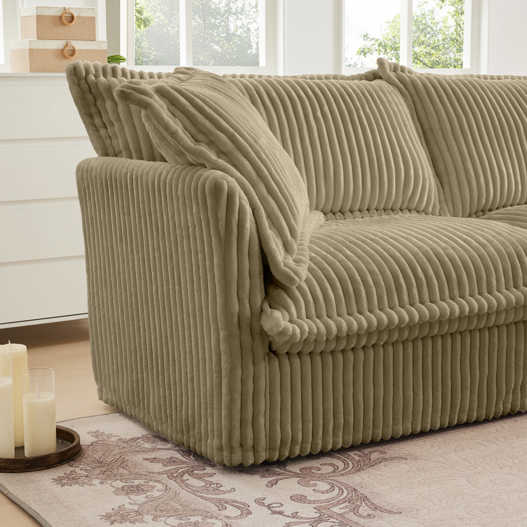 Fluffy 4-Seat Modular Sofa in Corduroy Camel #Fabric_Corduroy Camel