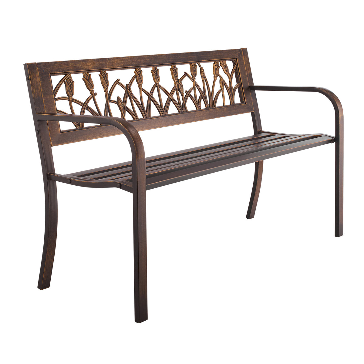 Bronze Finish Metal Outdoor Bench, 50 in Wide