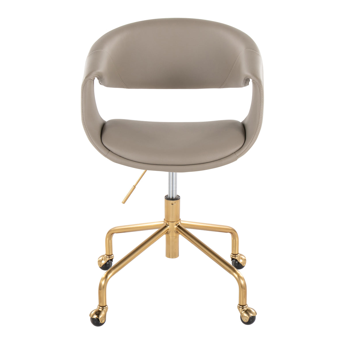 Light Gray Vegan Leather Office Chair with Gold Base, Swivel, 250 lb