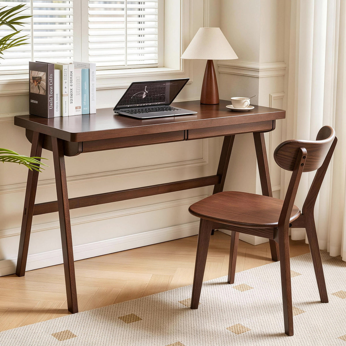 Solid Wood Computer Desk, 47.2 in, Walnut