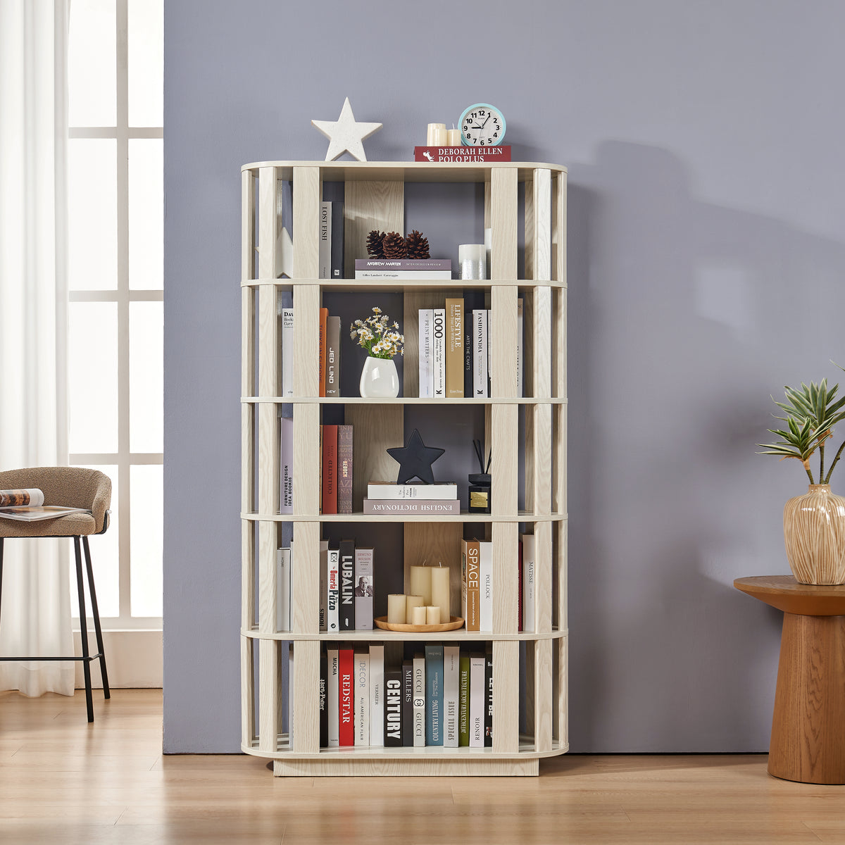 Minimalist Storage Cabinet, 5 Shelves, 64.6 in Tall, White